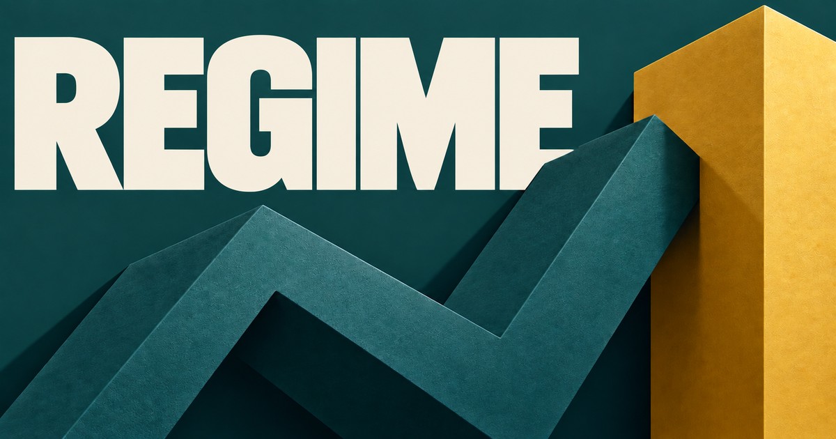 Illustration éditoriale abstraite générée par IA sur « Régimes de marché : direction, amplitude des pas et fenêtre ». Ce ne sont pas des cours historiques.