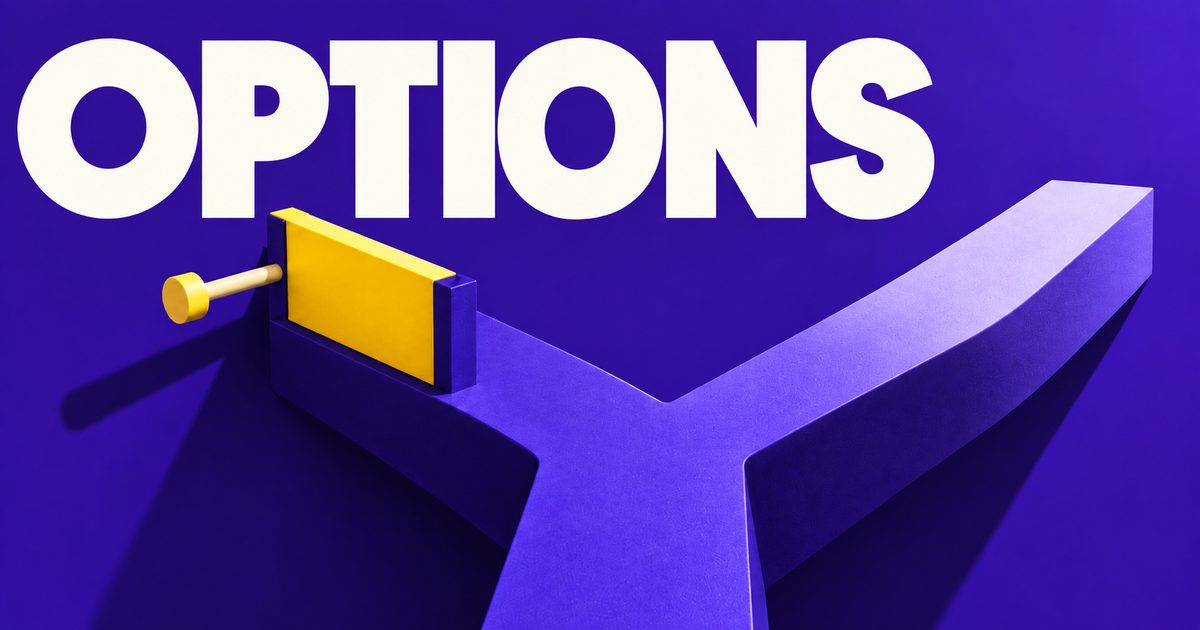 Illustration éditoriale abstraite générée par IA sur « Options de change : dans la monnaie ne signifie pas rentable ». Ce ne sont pas des cours historiques.