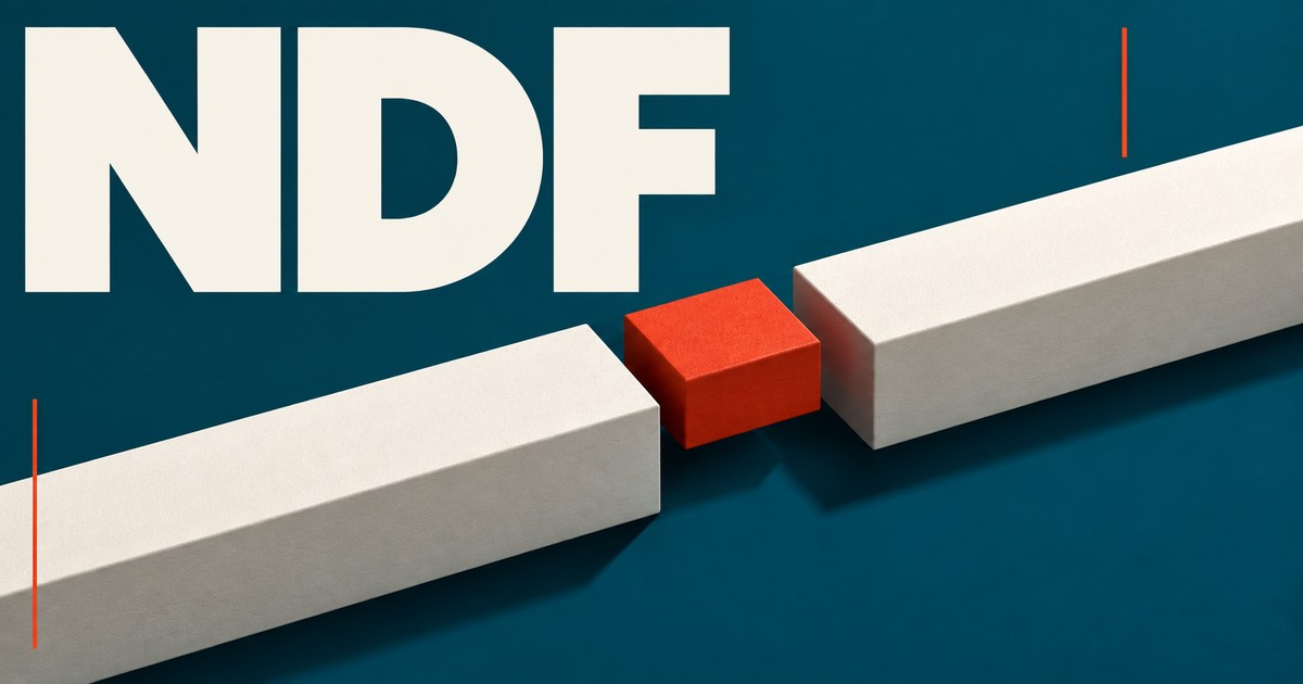 Illustration éditoriale abstraite générée par IA sur « NDF : le contrat ne diminue pas quand l’encaissement baisse ». Ce ne sont pas des cours historiques.