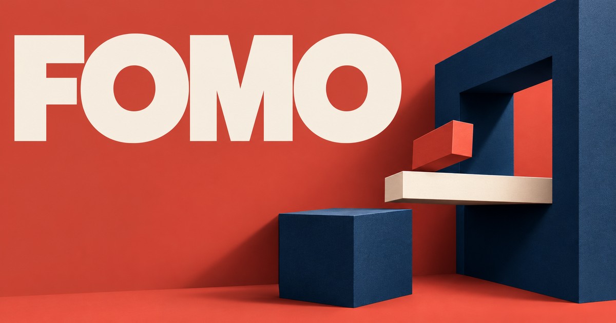 Ilustración editorial abstracta generada con IA sobre «FOMO en trading: comprueba señal, precio y exposición». No representa cotizaciones históricas.